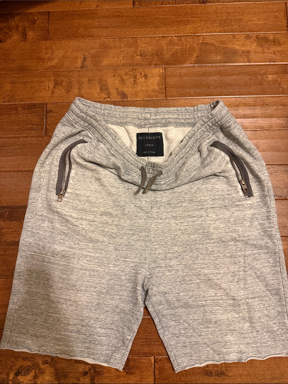 AllSaints Light Gray Men's Sweat Shorts with Zip Pockets
